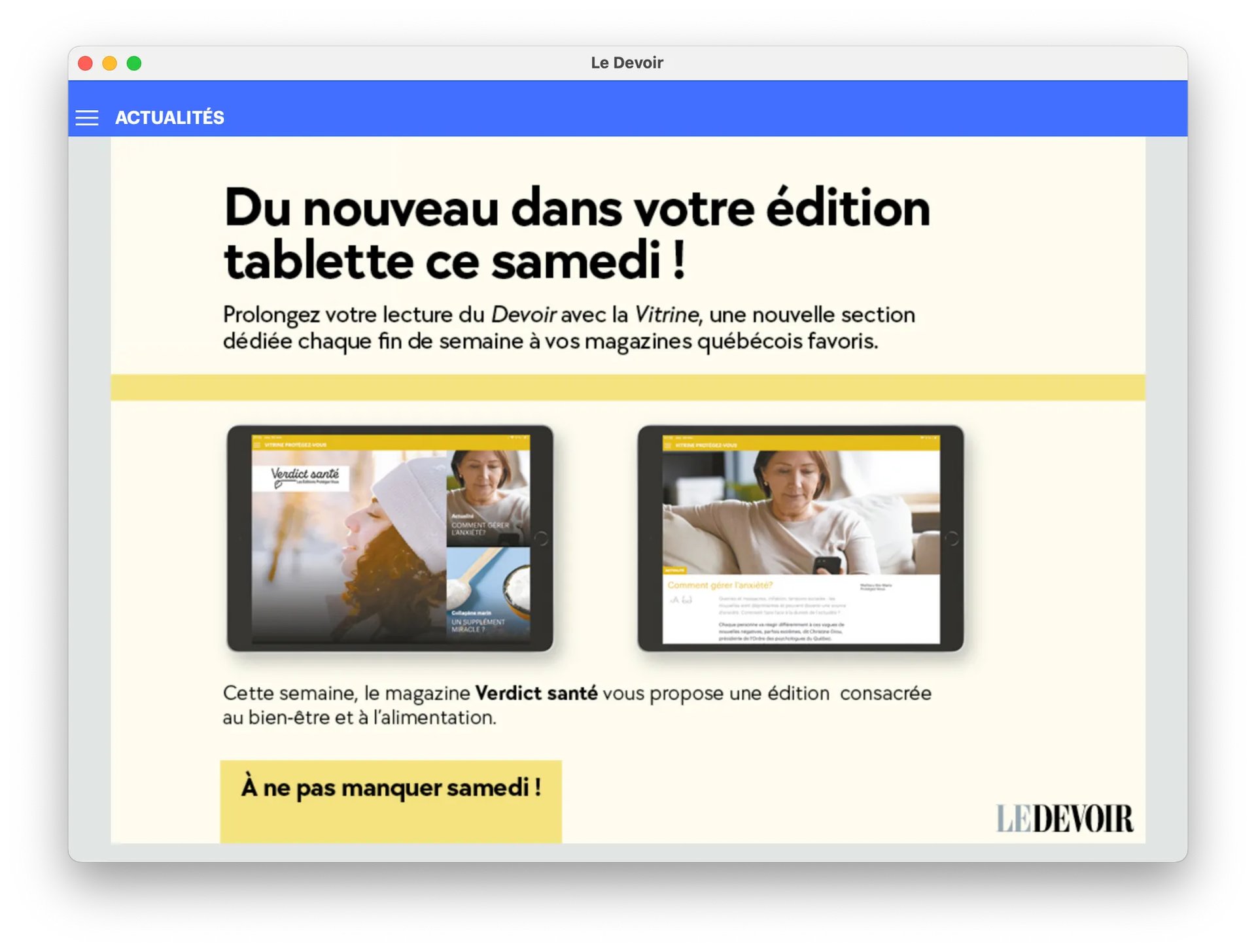 Advertising in the Le Devoir Journal app
