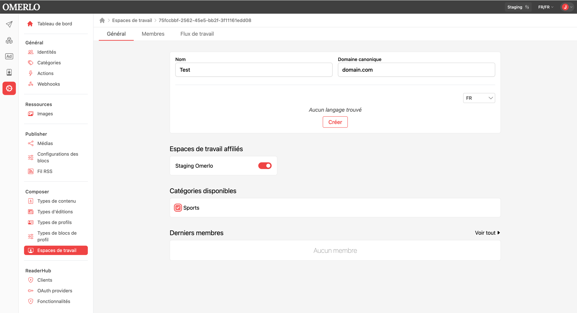 Gestion des espaces de travail V6