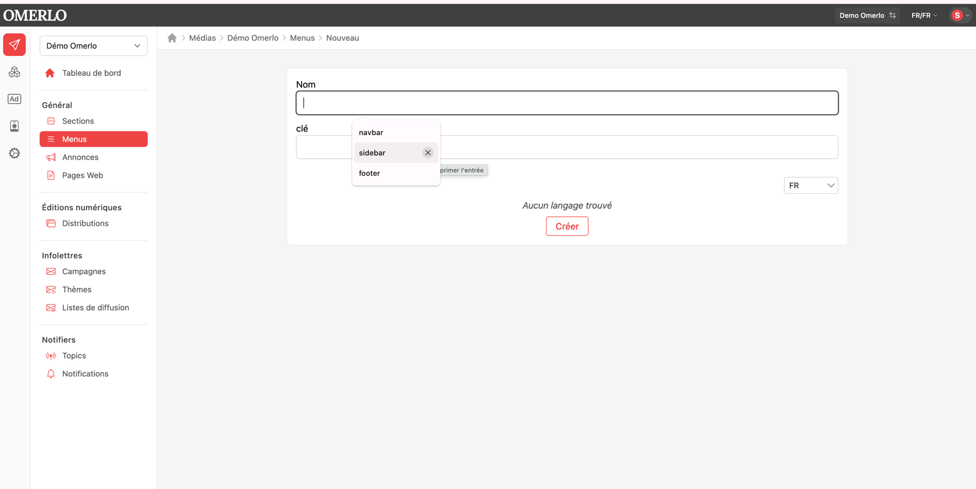 Création des menus sur votre média V6