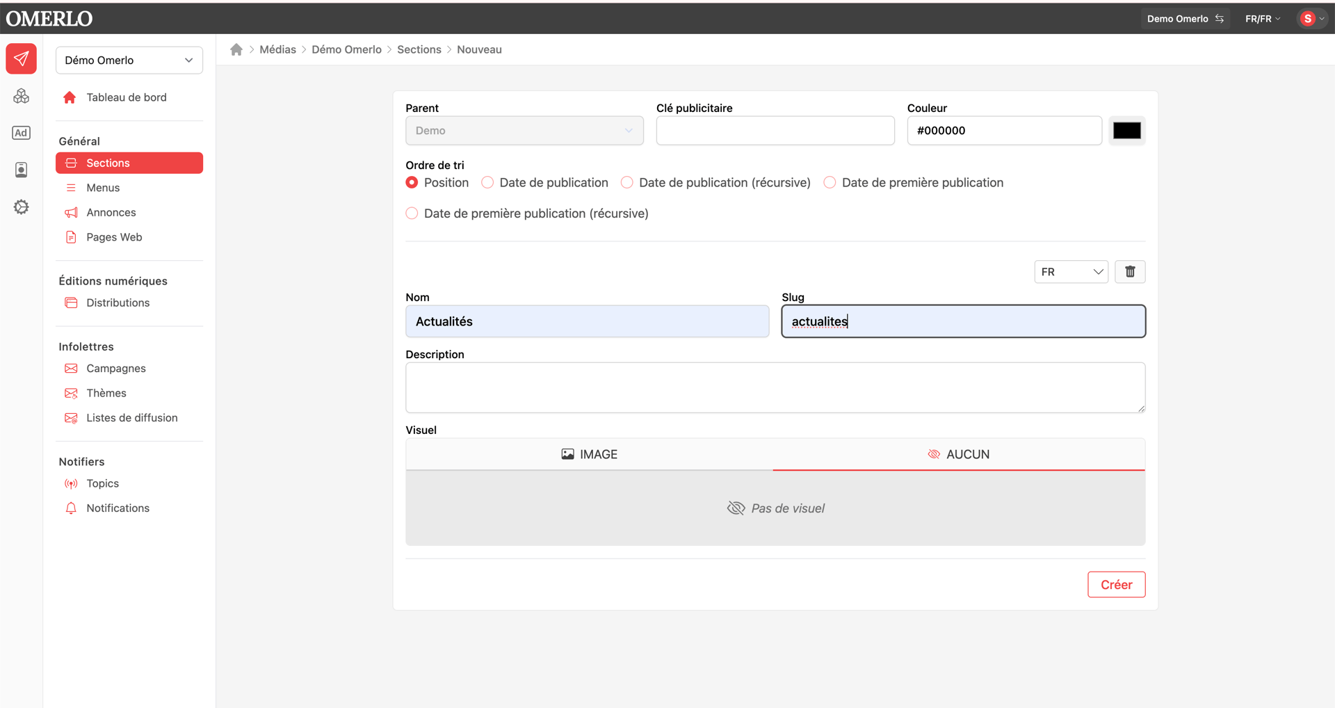 Creating your media's sections V6